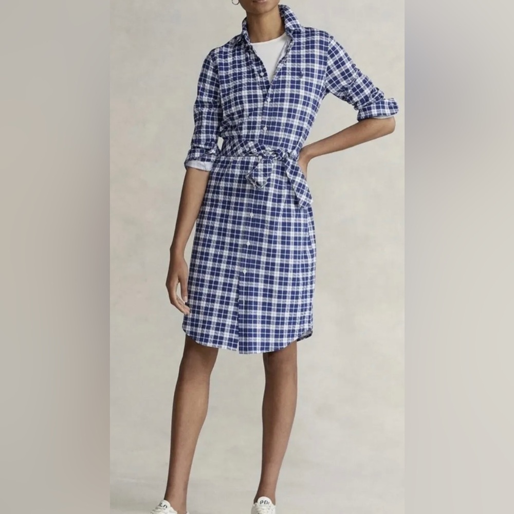 Polo Ralph Lauren - Blue and White Plaid Oxford Knit Dress - Size XS